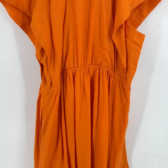 By Anthropologie Renee Flutter Sleeve Linen Blend Mini Dress Orange Size M - Picture 8 of 12